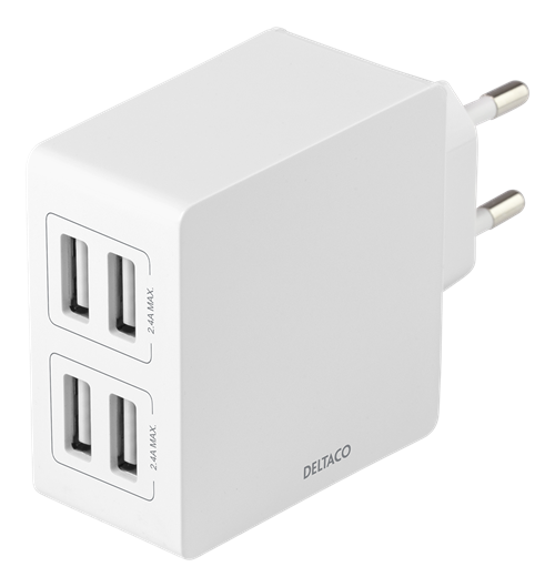 USB-seinälaturi, 4 X USB-A, 4,8 A, Valkoinen