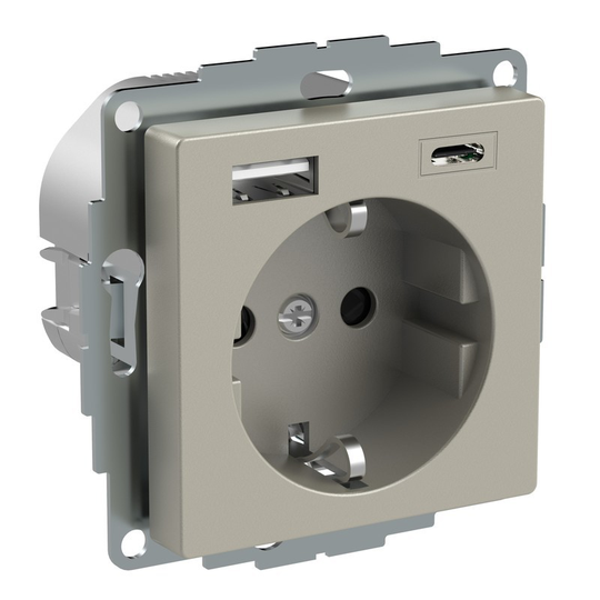 SCHNEIDER ELECTRIC EXXACT 1-PISTORASIA + 2X USB LATAUS A+C 3 A METALLI