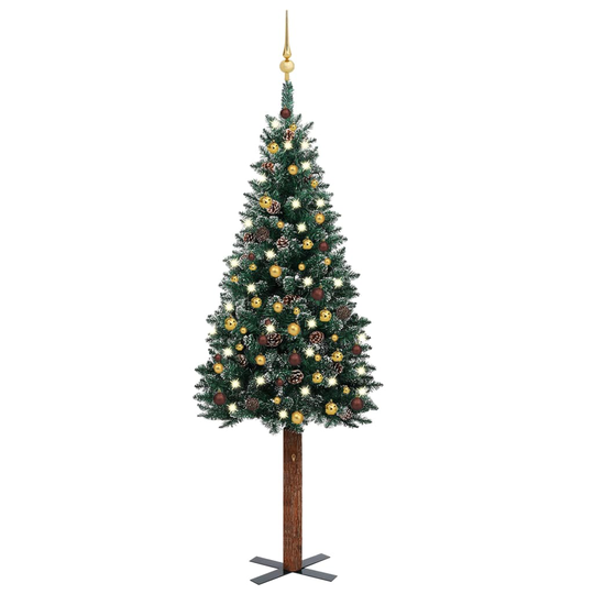 vidaXL Ohut joulukuusi LED-valoilla ja palloilla vihreä 180 cm