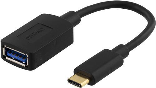 USB 3.1 Adapteri, Gen 1, Typ C Uros - Typ A Naaras, 15cm, Musta