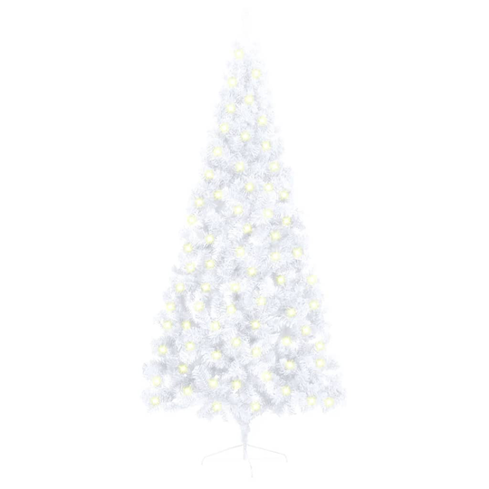 vidaXL Tekojoulukuusen puolikas LED-valo ja jalusta valk. 180 cm PVC