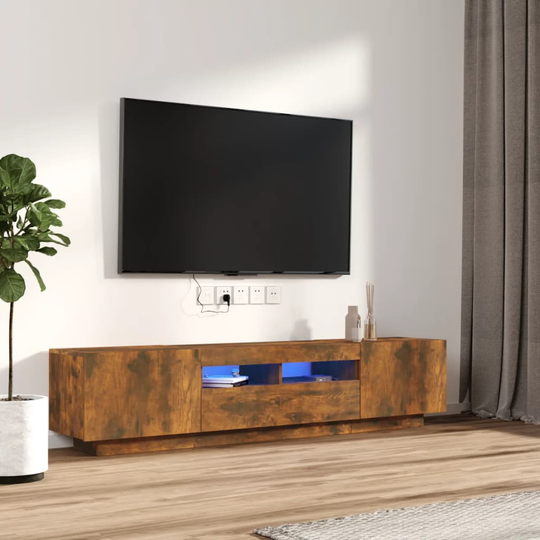 vidaXL 2-osainen TV-kaappisarja LED-valoilla savutammi tekninen puu