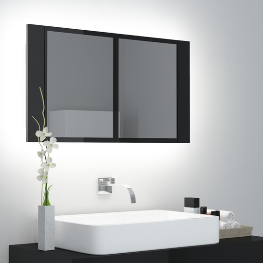 vidaXL Kylpyhuoneen LED peilikaappi korkeak. musta 80x12x45 cm akryyli