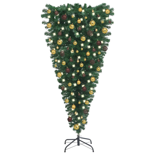vidaXL Tekokuusi ylösalainen LED-valoilla ja palloilla 240 cm