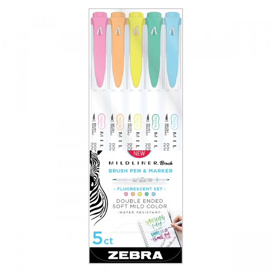 Zebra Mildliner Brush 5-pack Fluorescent