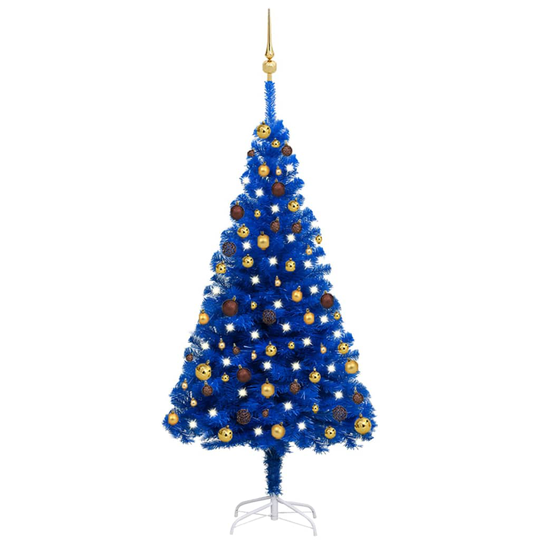 vidaXL Tekojoulukuusi LED-valoilla ja palloilla sininen 150 cm PVC