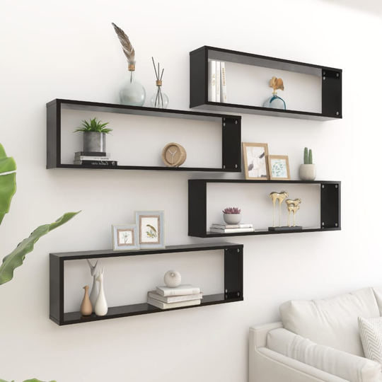 vidaXL Kuutioseinähyllyt 4 kpl musta 100x15x30 cm lastulevy