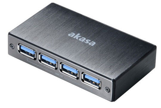 Connect 4SV, USB 3.0 Hub With Four Ports, Brushed Aluminum, Black. Stylish USB Hub That Is Bus-drive