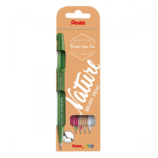 Pentel Fude Touch Sign Pen 4-setti Nature