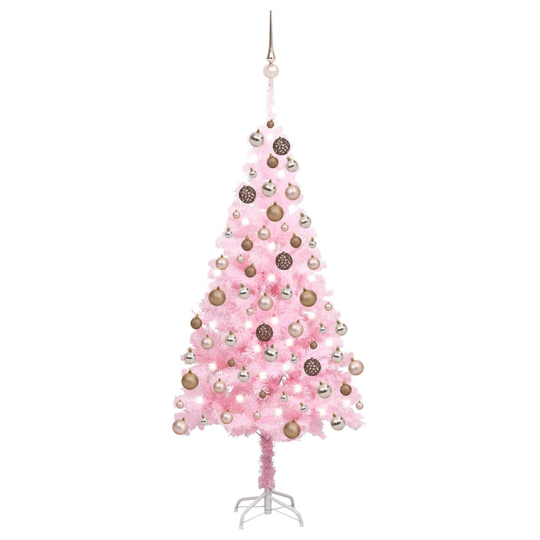 vidaXL Tekojoulukuusi LED-valoilla ja palloilla pinkki 180 cm PVC