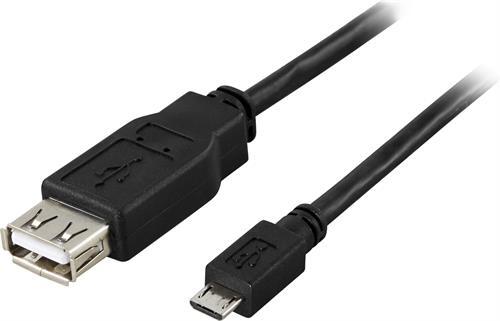 USB-sovitin A-tyyppi Naaras - Tyyppi Micro B Uros, OTG, 0,2m, Musta