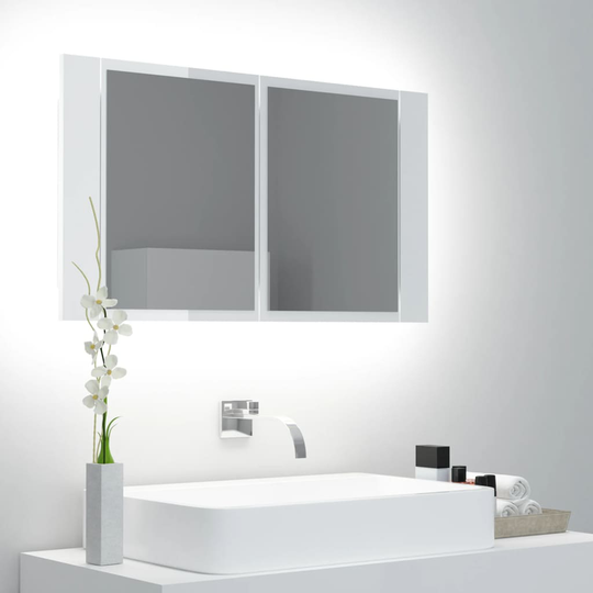vidaXL Kylpyhuoneen LED peilikaappi korkeak. valk. 80x12x45 cm akryyli