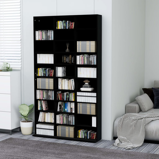 vidaXL CD-hylly musta 102x16x177,5 cm lastulevy