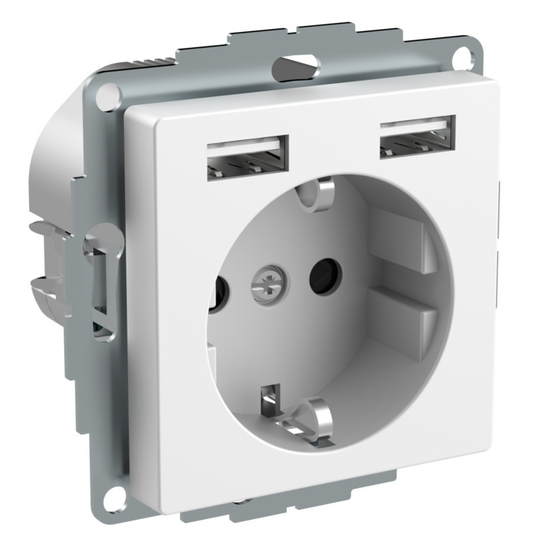 SCHNEIDER ELECTRIC EXXACT 1-PISTORASIA + 2X USB LATAUS 2 4 A VALKOINEN