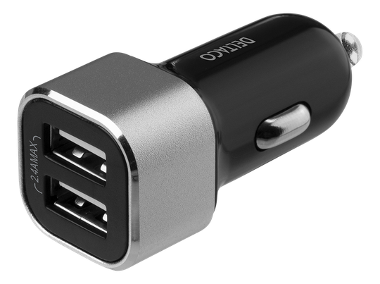 USB-autolaturi, 2 X USB-A, 17 W, Musta/hopea