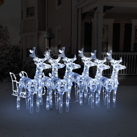 vidaXL Porot ja reki joulukoriste 320 LED-valoa akryyli