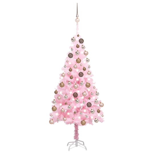 vidaXL Tekojoulukuusi LED-valoilla ja palloilla pinkki 150 cm PVC