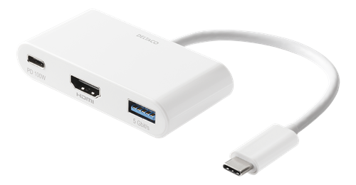 Sovitin USB-C - HDMI Ja USB-A, Power Delivery 3.0:aa Tukeva USB-C-portti, 3840 X 2160 Taajuudella 30