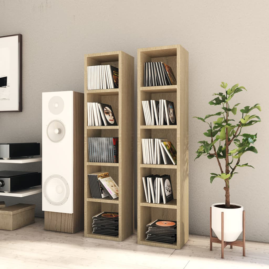 vidaXL CD-hyllyt 2 kpl Sonoma-tammi 21x16x93,5 cm lastulevy