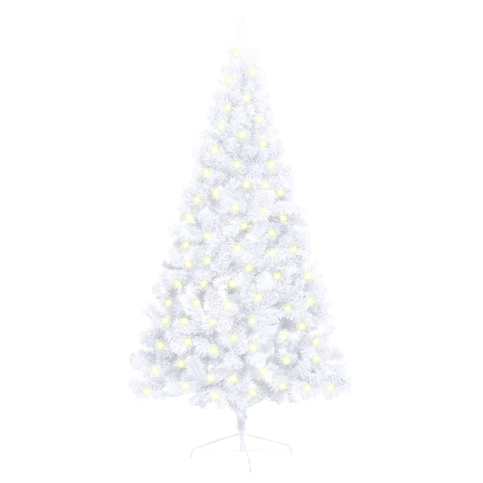 vidaXL Tekojoulukuusen puolikas LED-valo ja jalusta valk. 150 cm PVC