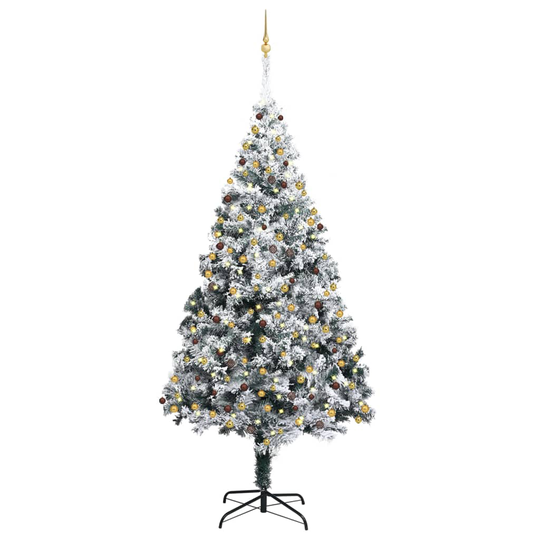vidaXL Tekojoulukuusi LED-valot/pallosarja/lumihuurre vihreä 300 cm
