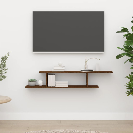 vidaXL Seinäkiinnitettävä TV-hylly ruskea 125x18x23 cm tekninen puu