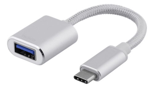 Sovitin USB-C 3.1 Gen 1 - USB-A OTG, 3 A, Alumiinia, Myyntipakkaus, 0,1 M Kangaspäällysteinen Kaap