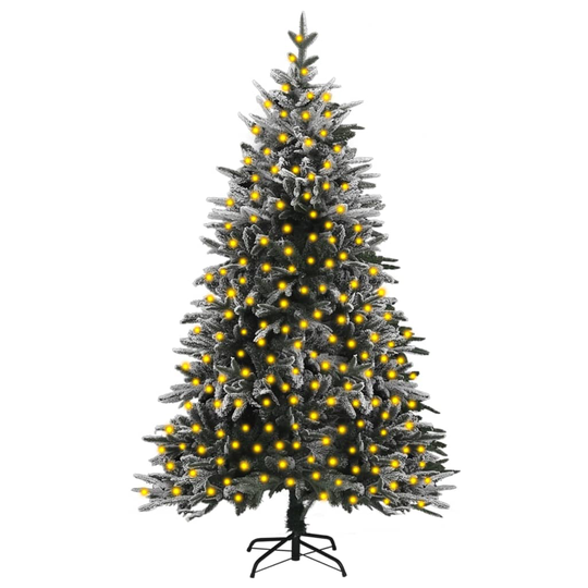 vidaXL Tekojoulukuusi LED-valoilla ja lumihuurteella 210 cm PVC ja PE