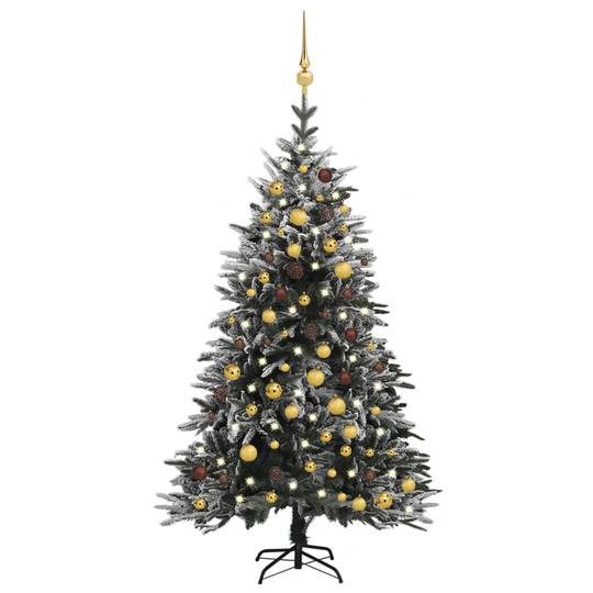 vidaXL Tekojoulukuusi LED-valot, pallot ja lumihuurre 180 cm PVC ja PE