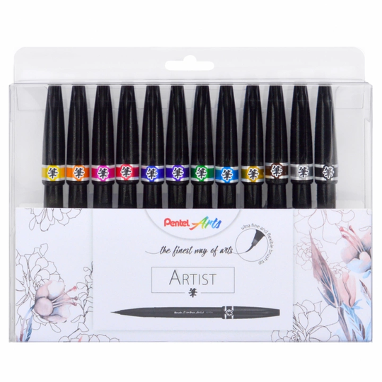 Pentel Artist Brush Sign Pen 12-setti