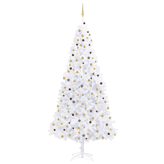 vidaXL Tekojoulukuusi LED-valoilla ja palloilla 300 cm valkoinen