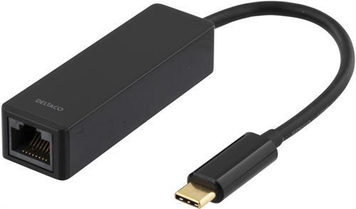 USB 3.1 -verkkosovitin, Gigabit, 1 X RJ45, 1 X USB 3.1 Type C Uros, Musta