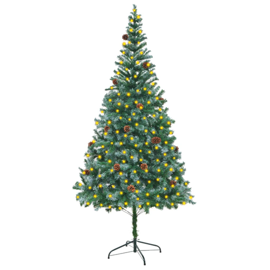 vidaXL Tekojoulukuusi LED-valoilla ja kävyillä 210 cm