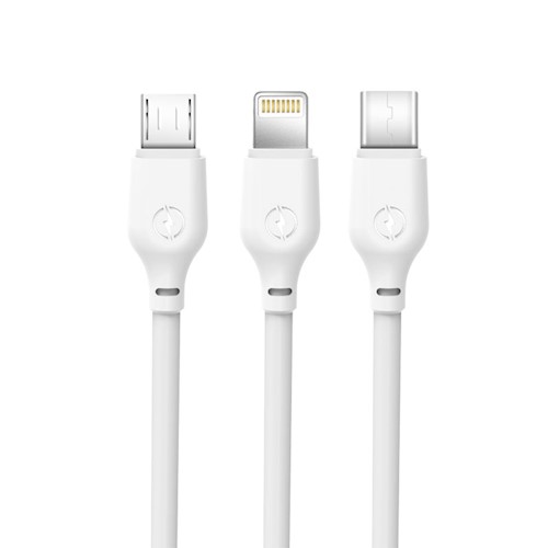 XO NB103 Latauskaapeli 3in1 USB - Lightning + USB-C + microUSB 1m 2 1A - valkoinen