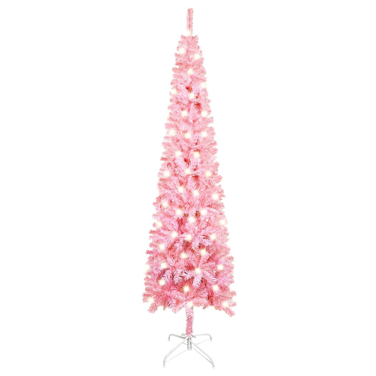 vidaXL Kapea joulukuusi LED-valoilla pinkki 150 cm