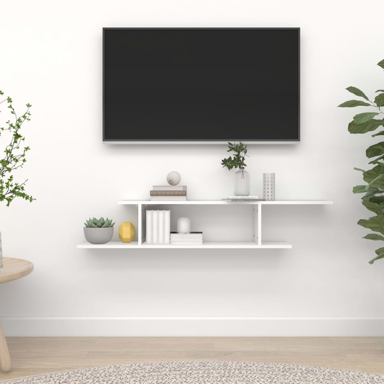 vidaXL Seinäkiinnitettävä TV-hylly valkoinen 125x18x23 cm lastulevy