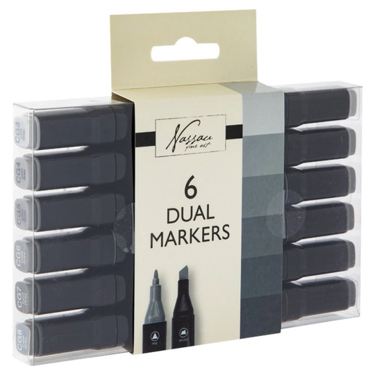 Nassau Fine Art Dual-tip Markers 6-setti Harmaa