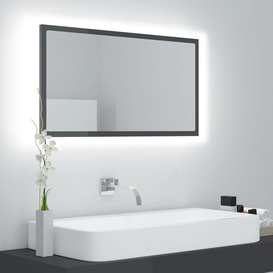vidaXL LED-kylpyhuonepeili korkeakiilto harmaa 80x8,5x37 cm akryyli