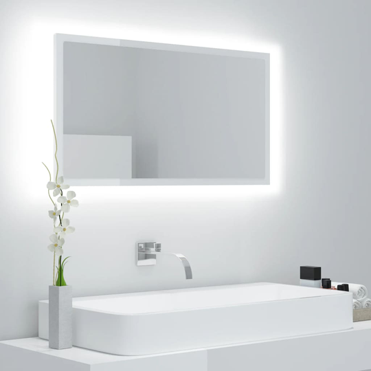 vidaXL LED-kylpyhuonepeili korkeakiilto valk. 80x8,5x37 cm akryyli
