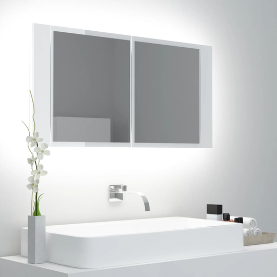 vidaXL Kylpyhuoneen LED peilikaappi korkeak. valk. 90x12x45 cm akryyli