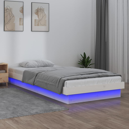 vidaXL Sängynrunko LED-valot valkoinen 90x190 cm 3FT Single täysi puu