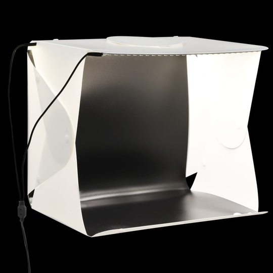 vidaXL Kokoontaittuva LED-studiovalolaatikko 40x34x37 cm muovi valk.