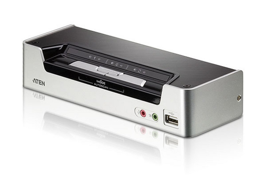 CubiQ KVM Switch, 1 Console Controls 2 Computers, HDMI / USB, 2-port USB Hub, Audio, 1080p, Silver /