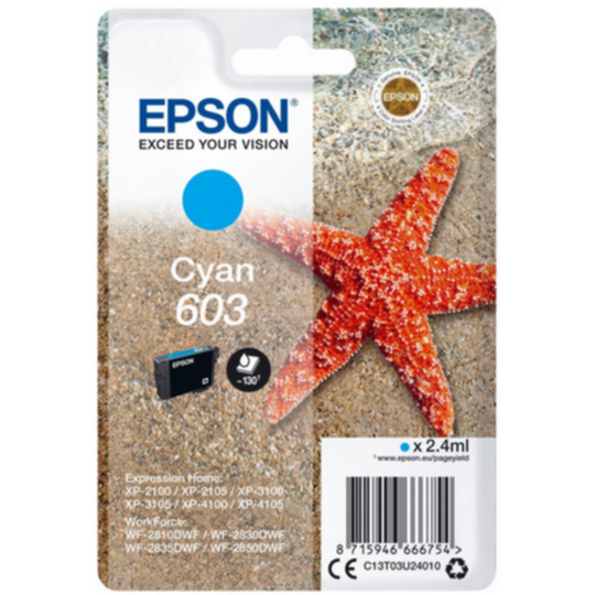 Epson 603 Mustepatruuna cyan 130 sivua (T03U2)