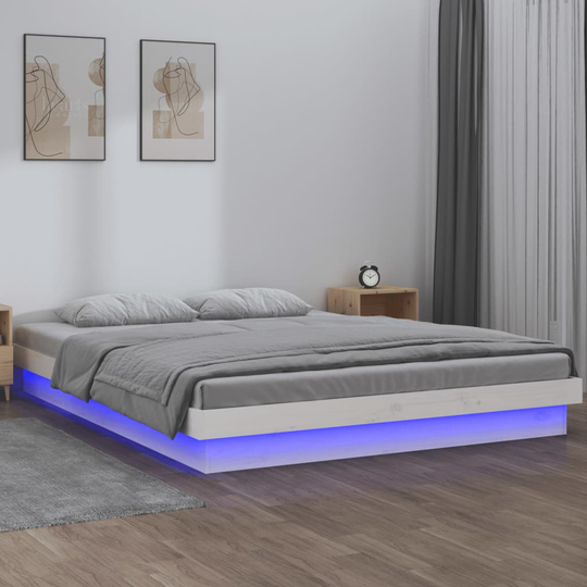 vidaXL Sängynrunko LED valkoinen 135x190 cm 4FT6 Double täysi puu