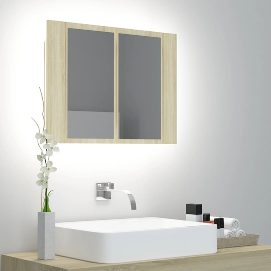 vidaXL Kylpyhuoneen LED peilikaappi Sonoma-tammi 60x12x45 cm akryyli