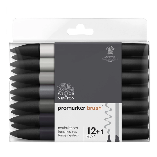 Promarker Brush Marker Neutral tones 12-setti + Blender
