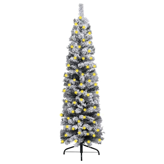 vidaXL Kapea tekojoulukuusi LED/lumihuurre vihreä 240 cm PVC