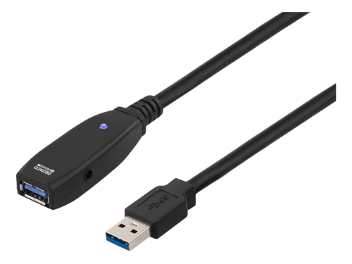 DELTACO Aktiivinen USB 3.0-jatkokaapeli, Typ A Ur - Na, 2m, Musta