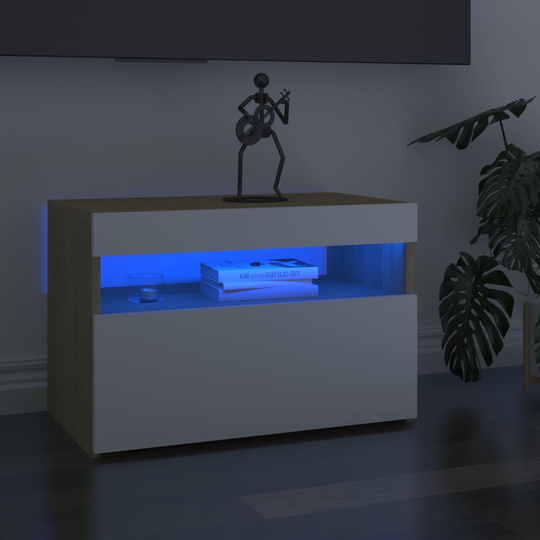 vidaXL TV-taso LED-valoilla valkoinen ja Sonoma-tammi 60x35x40 cm